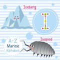 Letter I tracing. Iceberg. Isopod. Marine alphabet