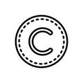 Black line icon for Letter, alphabet and copyright