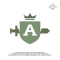 Letter A inside a shield and a sword with a classic medieval style. classic elegant logo template