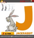 Letter J from alphabet with cartoon jackrabbit animal character