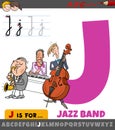 letter J from alphabet with cartoon jazz band