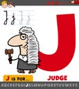 Letter J from alphabet with cartoon judge character