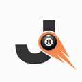 Letter J Billiard Sports Team Club Logo. 8 Ball Pool Logo Design Template