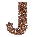 Letter J from coffee alphabet isolated on white Royalty Free Stock Photo