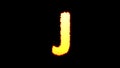 Letter J - colorful yellow blazing glitchy alphabet on black, isolated - object 3D rendering