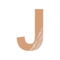 Letter J of the English alphabet, gray paper cardboard texture on white background - Vector