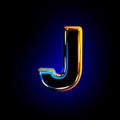 Letter J of glassy dark blue shine alphabet isolated on black background - 3D illustration of symbols Royalty Free Stock Photo