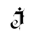 Letter J, in the Gothic style. Vector. Alphabet. The symbol is isolated on a white background. Calligraphy and lettering. Medieval Royalty Free Stock Photo