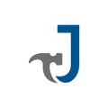 Letter J Hammer Logo Design. Renovation and Construction Vector Graphic.