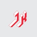 Letter J and K - Monogram or logotype. Three-dimension original letters. JK - logo or 2-letter code. Isometric 3d font for design