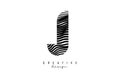 Letter J logo with black twisted lines. Creative vector illustration with zebra, finger print pattern lines