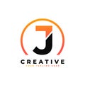 Letter J Logo Design with Black Orange Color and Circle. Cool Modern Icon Letters Logo Vector Royalty Free Stock Photo