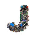 Letter J made of electronic components