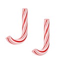 Letter J Mint Candy Cane Alphabet Collection Striped in Red Christmas Colour . 3d Rendering Royalty Free Stock Photo