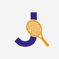 Letter J Padel Tennis Logo. Padel Racket Logo Design. Beach Table Tennis Club Symbol