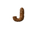 Letter J of poo or dirt isolated on white - bad smell brown alphabet, 3D illustration of symbols