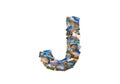 Letter J uppercase font shape alphabet collage made of my best l