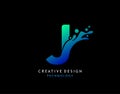 Letter J Water Splash Logo. Modern Techno Alphabetical Icon, Template Design Royalty Free Stock Photo
