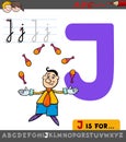 Letter J worksheet with cartoon juggler Royalty Free Stock Photo