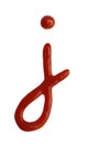 Letter J written with ketchup on white background Royalty Free Stock Photo