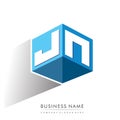 Letter JN logo in hexagon shape and blue background, cube logo with letter design for company identity
