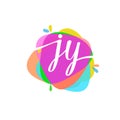 Letter JY logo with colorful splash background, letter combination logo design for creative industry, web, business and company