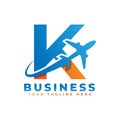 Letter K with Airplane Logo Design. Suitable for Tour and Travel, Start up, Logistic, Business Logo Template Royalty Free Stock Photo