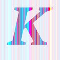 Letter K of the alphabet made with stripes with colors purple, pink, blue, yellow Royalty Free Stock Photo