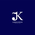 Letter K Alphabet Music Logo Design. Initial, Musical Note, Quaver, Eighth Notes logo concept isolated on Navy Blue Color Royalty Free Stock Photo