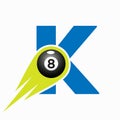 Letter K Billiard Sports Team Club Logo. 8 Ball Pool Logo Design Template