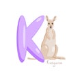 Letter K. Children's alphabet, cute kangaroo. Vector illustration for learning English. Royalty Free Stock Photo
