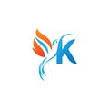 Letter K combined with the fire wing hummingbird icon logo Royalty Free Stock Photo