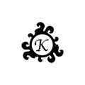 Letter K Decorative Alphabet Logo Isolated On White Background. Elegant Curl & Floral Logo Concept. Luxury Black Initial Abjad