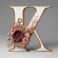 A letter K with a flower decoration as a greeting card design.