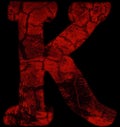 letter k font in grunge horror style with cracked texture