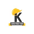 Letter K Helmet Construction Logo Vector Design. Security Building Architecture Icon Emblem