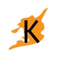 Letter K with illustration of orange color backing