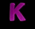 Letter K of laughable stylish pink hairy alphabet isolated on black, laughable concept 3D illustration of symbols