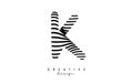 Letter K logo with black twisted lines. Creative vector illustration with zebra, finger print pattern lines