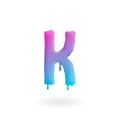 Letter K logo. Colored paint character with drips. Dripping liquid symbol. Isolated art concept vector.