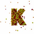 Letter K made of brown woolen balls, isolated on white, 3d renderi