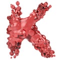 Letter K made of bubbly red glass