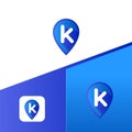 Letter K With Map Pointer icon or logo design template elements