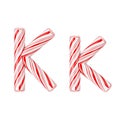 Letter K Mint Candy Cane Alphabet Collection Striped in Red Christmas Colour . 3d Rendering Royalty Free Stock Photo