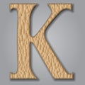Letter K of textured leather. Decorative alphabet on grey background Vector illustration