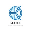 Letter K - vector logo design. Abstract creative sign in circle shape. Stripes style