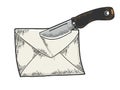 Letter knife nailed sketch engraving vector