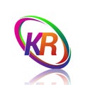 letter KR logotype design for company name colorful swoosh. vector logo for business and company identity