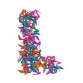 Letter L, alphabet made of multicolored high heel shoes, woman footwear, 3d render on white background