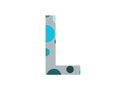 letter L of the alphabet made with several blue dots and a gray background